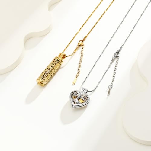 Tree of Life Urn Necklaces for Ashes Heart Shape Cremation Jewelry Memorial Keepsake Jewelry Gifts for Women Men Memorial Lockets Ashes Holder for Pet 2pcs-Silver gold