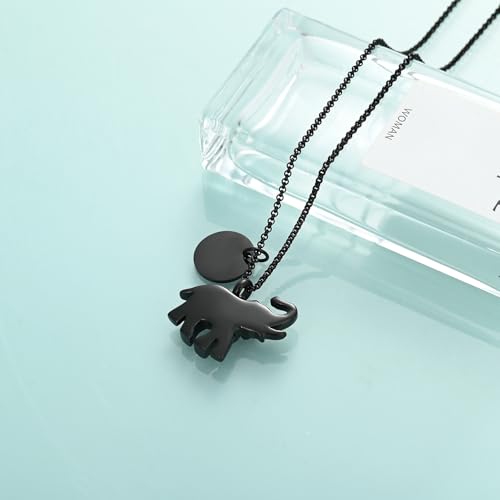 Urn Necklace for Ashes Elephant Cremation Jewelry for Human Pet Ashes Keepsake Memorial Urn Pendant Locket for Women Men Black