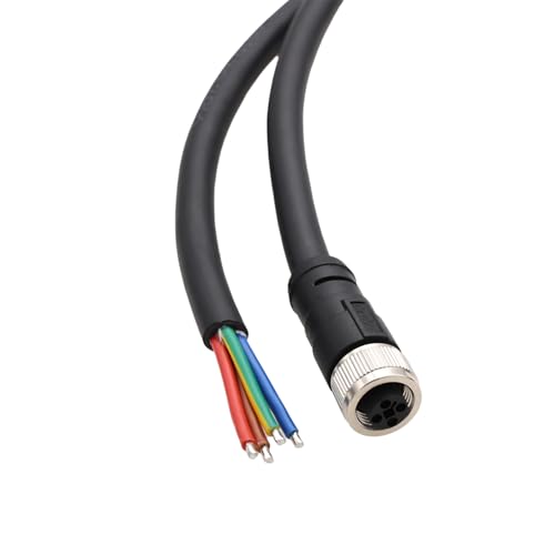 M12 Power Cable 4pin T-Code to Flying Leads for Turck Electrical Distribution Control Applications Cognex 3D-A5000 Camera Sensor, IP67 PVC 4x16AWG 60V 12A, 8m Straight, Female