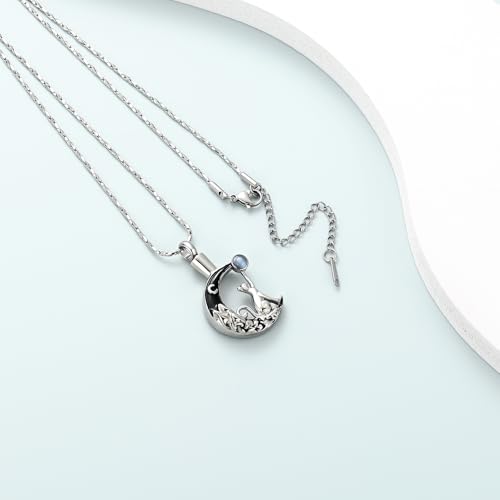 Imrsanl Pet Cremation Jewelry for Ashes Cat Moon Urn Necklace for Men Women Keepsake Ashes Necklace Pendent for Cat Lovers Silver