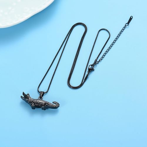 Crocodile Cremation Urn Necklaces for Ashes Stainless Steel Urns Necklace Keepsake Longevity wisdom Memorial Cremation Jewelry for Ashes for Men Women Gifts Black