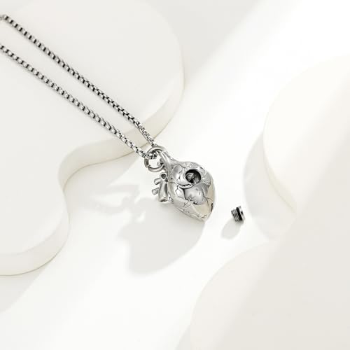 Anatomical Heart Cremation Jewelry Ashes Pendant for Human Pet Funeral Urn Necklace for Ashes Women Men Memorial Urn Jewellery silver