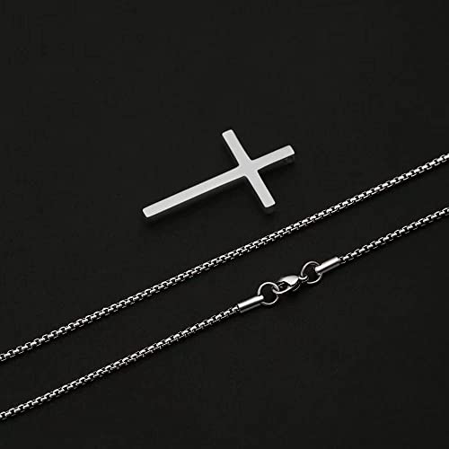 TINGN Stainless Steel Cross Pendant Necklace for Men Boys, Silver Tone Chain Cross Necklace Christian Confirmation Baptism Cross Chain with 16-24 Inches Jewelry 18 inch