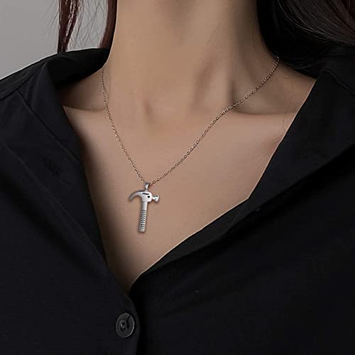 YSAHan Hammer Shape Cremation Urn Necklace Ashes Memorial Pendant Stainless Steel Locket Keepsake Jewelry for Dad Mom Grandpa