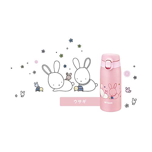 TIGER MCT-A035P Tiger Water Bottle, 11.8 fl oz (350 ml), Kameichido Mug, Stainless Steel Bottle, One-touch, Lightweight, Rabbit Rabbit (pink) 11.8 Ounces