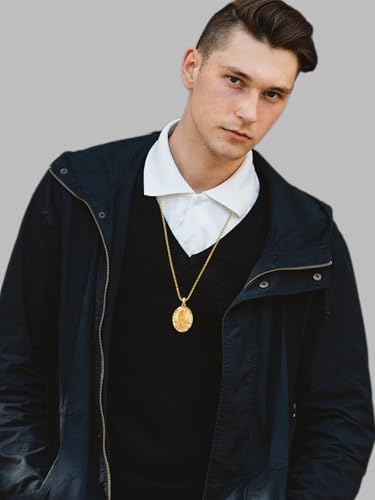 Seiyang 925 Sterling Silver St Michael/St Christopher/St Raphael/St Jude/St Benedict Crucifix Pendant/Nail Cross Necklace Religious Amulet Jewelry Gift for Men Women (with Gift Box) B07-Christopher(Oval)-Gold