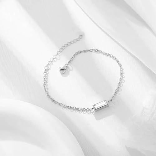 RIPFEVURN Bar Cremation Jewelry Urn Bracelet for Ashes for Women Small Glass Cube Memorial Ashes Keepsake Link Bracelet Silver-White