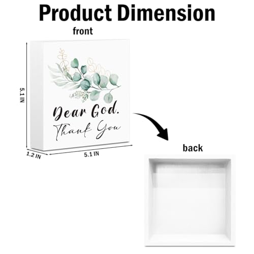 Dear God Thank You Wooden Box Sign, Watercolor Eucalyptus Decor GOD 01