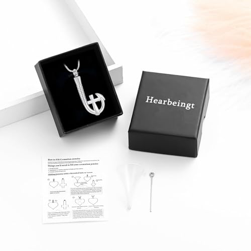 Hearbeingt Fish Hook Cross Urn Necklace for Ashes Cremation Jewelry for Men Silver