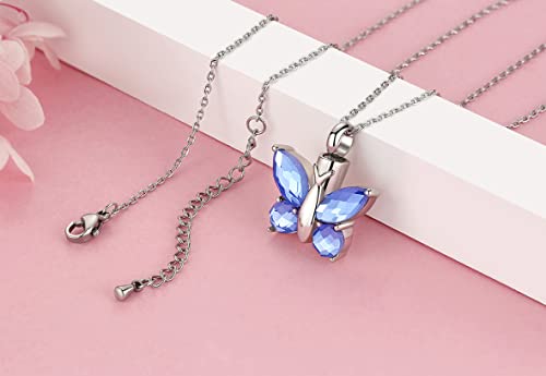 Butterfly Urn Necklace for Ashes Stainless Steel Silver Cremation Jewelry Keepsakes Pendants in Memory of Lost Loved One … L Blue