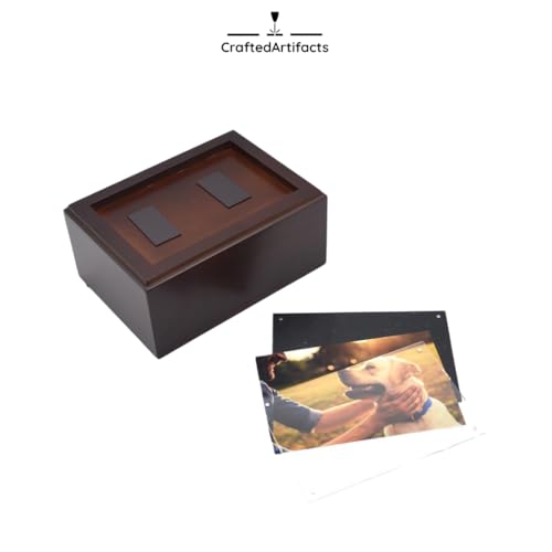 Companion Photo Urn with Acrylic Magnetic Picture Frame for Human and Pet Ashes, Cremation and Aquamation Urn for Adults, Infants, and Pets, Memorial Keepsake Urn (Walnut, Small) Walnut
