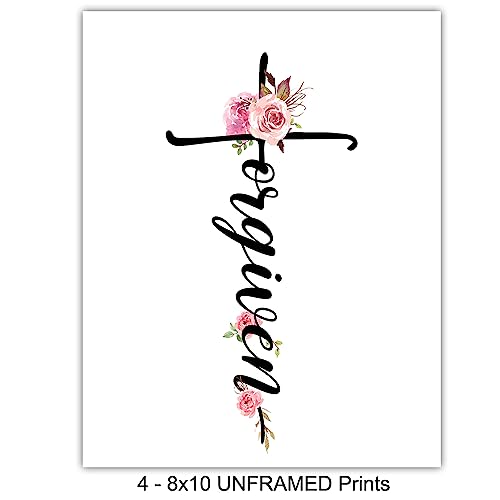 Christian Wall Decor - Shabby Chic Bible Verse Art, Pink Cross, Blessed