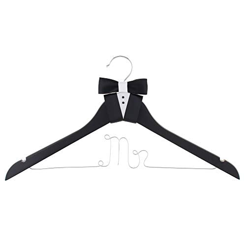 Ella Celebration Mr Wedding Groom Hanger Black Wooden and Silver Wire for Tuxedo or Suit, Hangers for Grooms and Weddings (Mr)