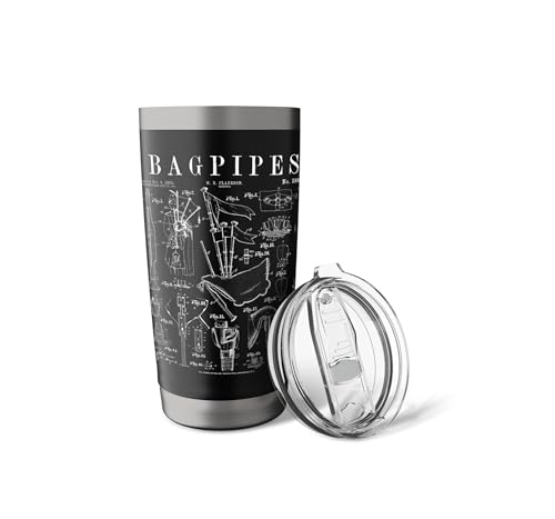 Bagpipes Bagpiper Bagpipe Player Vintage Patent Musician Stainless Steel Insulated Tumbler Black 20 Ounces