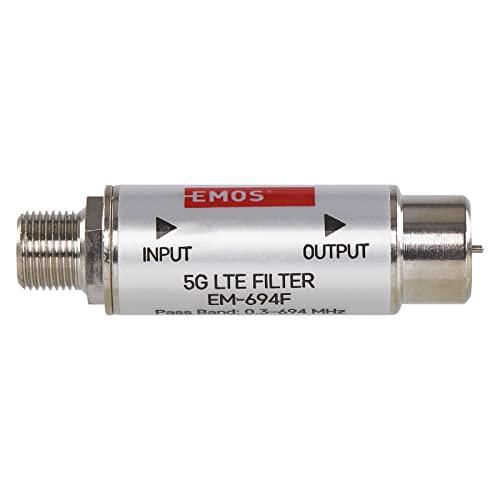 EMOS LTE/4G/5G blocking filter, passage range up to 694 MHz, DC pass, 1.6 x 4 cm, F-connector J5711 silver F connector