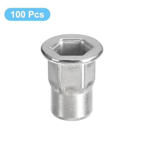uxcell M6 half hex body rivet nuts, 304 stainless steel threaded insert nuts, 100-piece set