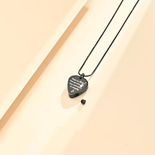 Guitar Pick Urn Necklace for Human Ashes Cremation Jewelry with Engraved Quote Memorial Keepsake for Musician/Pet Ashes, Sympathy Gift for Loss of Loved One Black