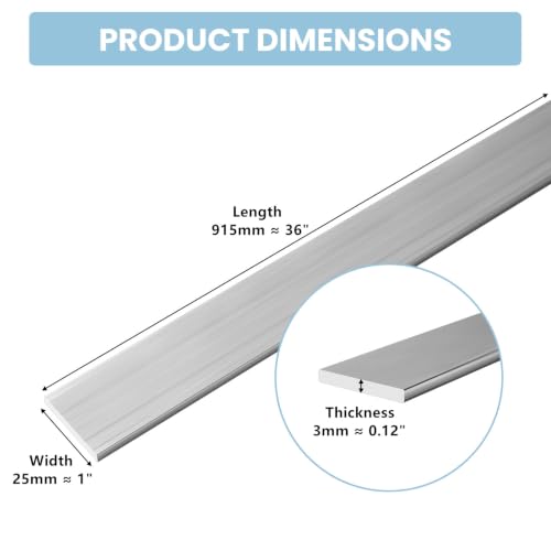 Lakkeoi 6061 aluminum flat bar, 36-inch length, 1-inch width, 1/8-inch thickness, 2-piece set