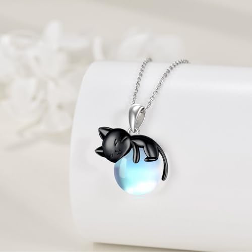 Cat Necklace Sterling Silver Cat Birthstone Pendant Jewelry Gifts A-Moonstone-G-1