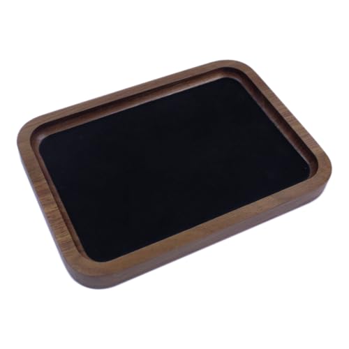 Walnut Wood Jewelry Valet Tray Velvet Lined Ring Watch Dish Holder 6.9" Black 4.7" x 6.7"