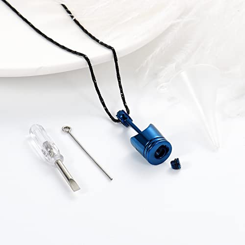 Yinplsmemory Mens Cremation Jewelry Motor Piston Urn Necklace for Ashes Keepsake Memorial Ashes Jewelry for Human/Pet Ashes blue