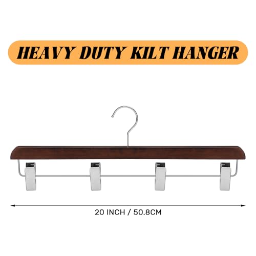 DoubleFill 2 Pcs Kilt Hanger 20 Inches Wooden Duty Skirt Hangers with 4 Clips for Closet (Nut Brown) Nut Brown