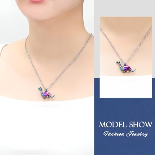 Cremation Jewelry for Ashes Dinosaur Urn Necklace for Ashes Stainless Steel Ashes Pendant for Women Men Keepsake Memorial for Jewelry for Pet Rainbow