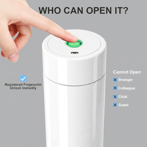 Smart Fingerprint Lock Water Bottle 450ml with Auto-Open Lid, Stainless Steel, Leak-Proof & Tamper-Proof, Keeps Drinks Hot or Cold 12 Hours, Perfect for Office, Travel & Gym(White) White