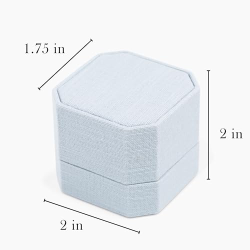 Linen Wedding Ring Box, Linen 3 Slot Engagement, Wedding Day Ceremony and Detail Photos, Removable Lid, Square Ring Box, 2"x2"x1.75" (Dusty Blue) Dusty Blue