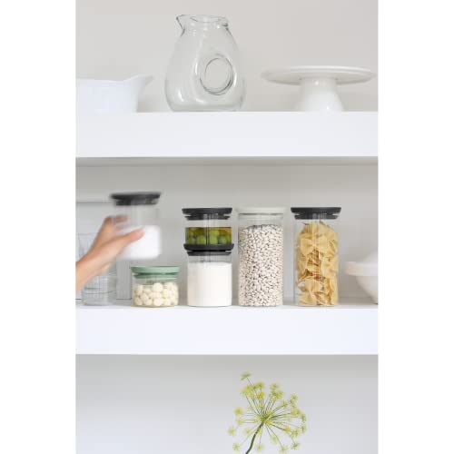 Brabantia 3pc Stackable Glass Food Jars (Mixed Colors) 0.08 + 0.16 + 0.3 Gal Heat-Safe, Dishwasher-Safe, Air-Tight Pantry Organizers Gray / Jade Green 3 Pack