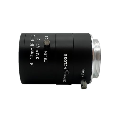 4-12mm Varifocal C-Mount Lens for Raspberry Pi HQ Camera, with C-CS Adapter, Industrial Telephoto Lens 4-12mm