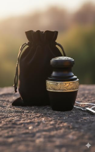 AmericUrn Black and Gold Urns for Human Ashes – Adult Female & Male Memorial Set of 2 with 1 Keepsake Urn & Necklace