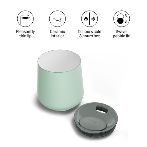 Fellow Ruby Wine Tumbler Set of 2 - Insulated Stainless Steel Wine and Cocktail Tumblers with Ceramic Interior and Swivel Pebble Lid - 12 oz, Mint Chip Mint Chip - Pack of 2 12 ounces