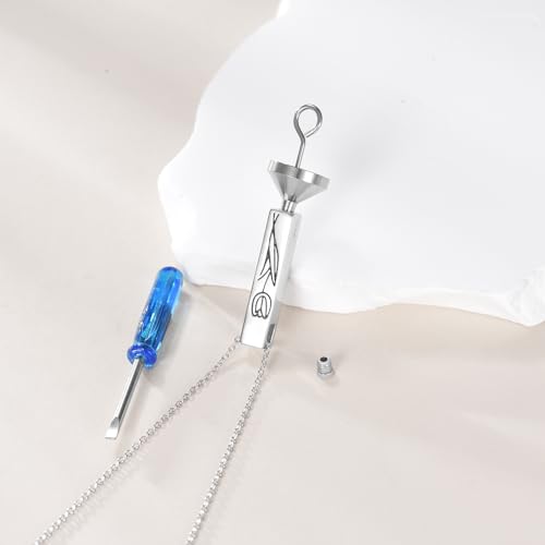 URONE Urn Necklaces For Ashes Sterling Silver Tulip 3D Vertical Bar Memorial Pendant For Loved Ones Keepsake Cremation Jewellery Gifts For Women Men