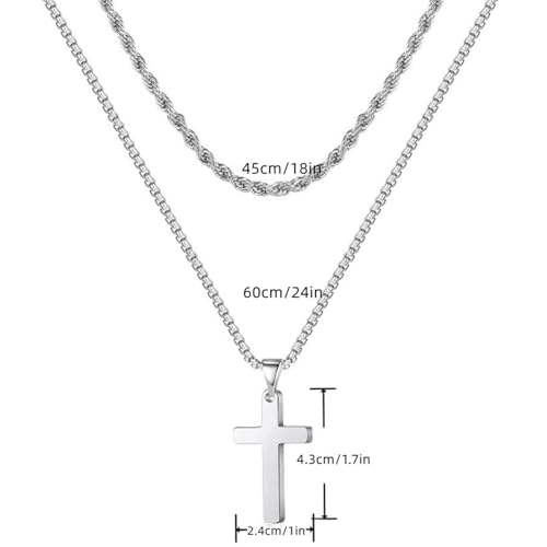 Silver Cross Necklace Men Jewelry with Sleek Pendant,Crucifix Necklace for Men in Elegant Style,Mens Cross Silver Chain Necklaces for Daily Wear,Religious Gift or Fashion Accessory