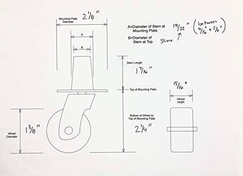1-3/8" Piano Rear Caster/Wheel for Spinet/Console Vertical Pianos w Hardware