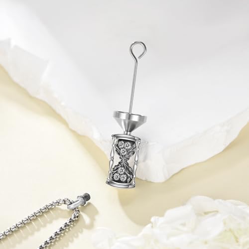 URONE Hourglass Urn Necklace for Ashes 925 Sterling Silver Hourglass with Daisy Flower Ashes Pendant Cremation Jewellery Memorial Gifts for Loved Ones Ashes