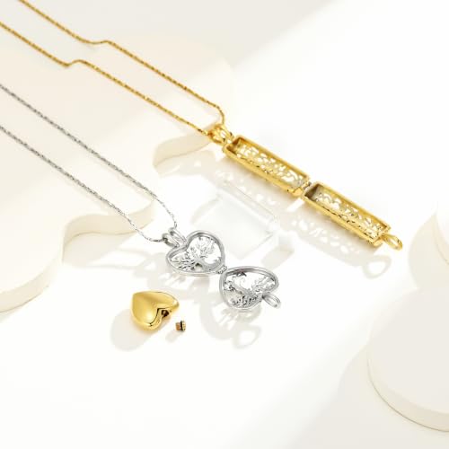 Tree of Life Urn Necklaces for Ashes Heart Shape Cremation Jewelry Memorial Keepsake Jewelry Gifts for Women Men Memorial Lockets Ashes Holder for Pet 2pcs-Silver gold