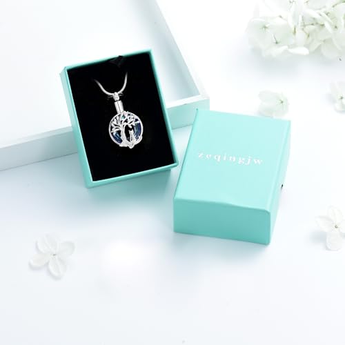 zeqingjw Cat Cremation Jewelry Urn Necklace for Ashes for Pet,Funeral Ashes Keepsake Urn Necklace Pendant Memorial Jewellery Silver-Blue