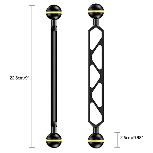 Seafrogs Aluminum Alloy Underwater Extension Arm, 1" Ball to YS Head Adapter, Carbon Fiber Dual Ball Arm for Strobe, Video Light, Diving Tray (8inch-4PCS)