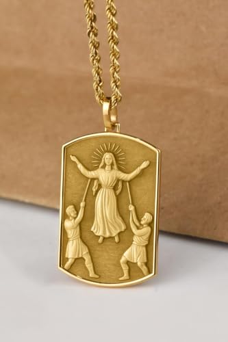 LKBEADS 925 Sterling Silver Saint Corona 3D Pendant Necklace In Rectangle Shape With 18 Inch Cable Chain Gold Plated Charm Meaningful Jewelry |LKD_3DM_00044
