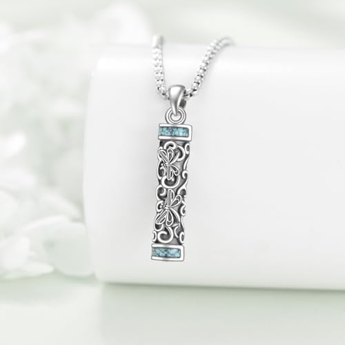 URONE Urn Necklace for Ashes 925 Sterling Silver Cremation Pendant That Holds Ash Memorial Jewellery Gifts for Loved Ones Cylinder & Dragonfly