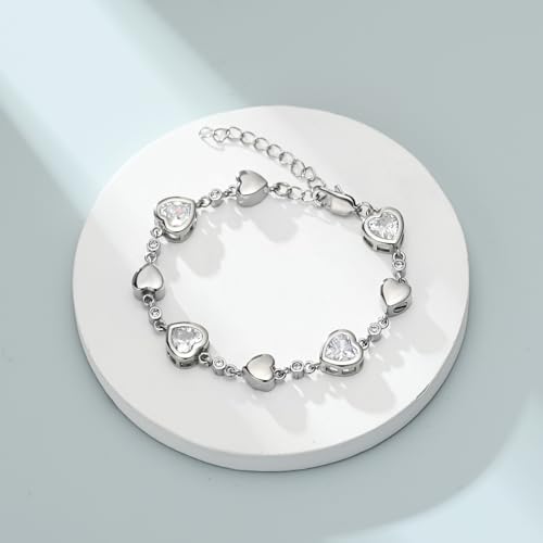 Heart Shape Urn Bracelet for Ashes Birthstone Heart Bracelet Cremation Jewelry Urn Bracelet for Ashes Keepsake A-Silver+White 24cm