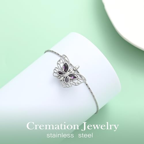 Yinplsmemory Butterfly Urn Necklace for Ashes for Women Memorial Loved One Ashes Keepsake Cremation Jewelry for Human/Pet Ashes Silver-purple