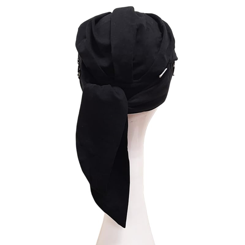 [Australia - AusPower] - CAREBELL Smooth Oncological Turban, Black Ikat Design, Chemotherapy and Alopecia, Bamboo Fabric, Comfortable and Breathable, Suitable for Sensitive Skin 