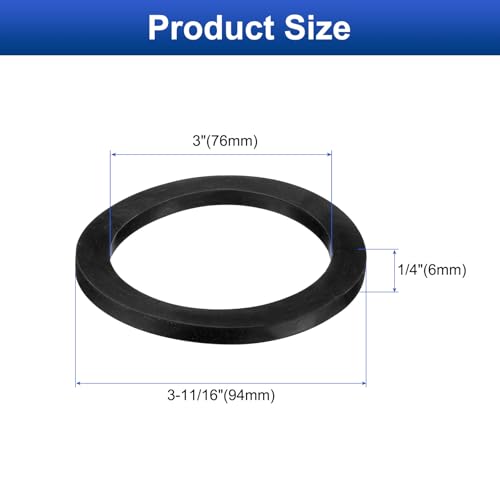 uxcell 8-piece black nitrile rubber flat washers, DN65, 3-11/16-inch OD x 3-inch ID x 1/4-inch thick