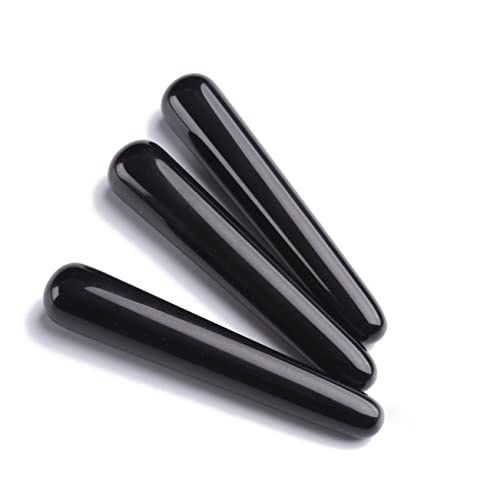 AMOYSTONE Black Obsidian Massage Stick Gemstone Massage Treatment Tool 4 Inch (Pack of 2)