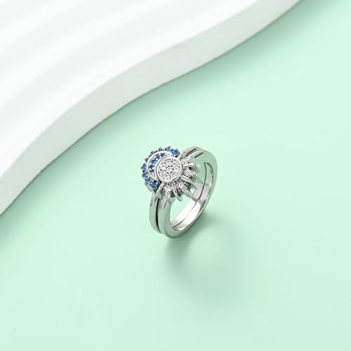 Yinplsmemory Cremation Ring for Ashes for Women Men Celestial Sun and Moon Ring Set Urn Jewelry for Human/Pet Ashes-Size 8
