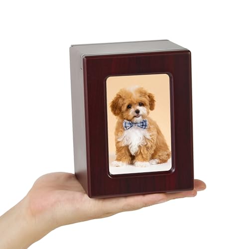 Small Wooden Keepsake Urn Mini Cremation Urn Box with Photo Frame for Human or Pet Ashes up to 25 Cubic Inches cherry Small