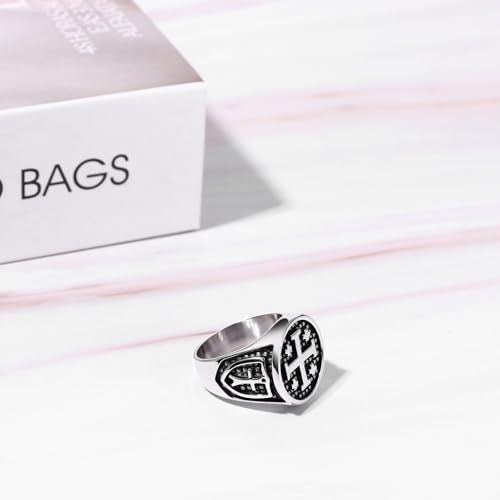 Flonge Cross Ring for Men: Jerusalem Cross Stainless Steel Ring Religious Cross Signet Rings Christian Baptismal Amulet Gift 11(V1/2)